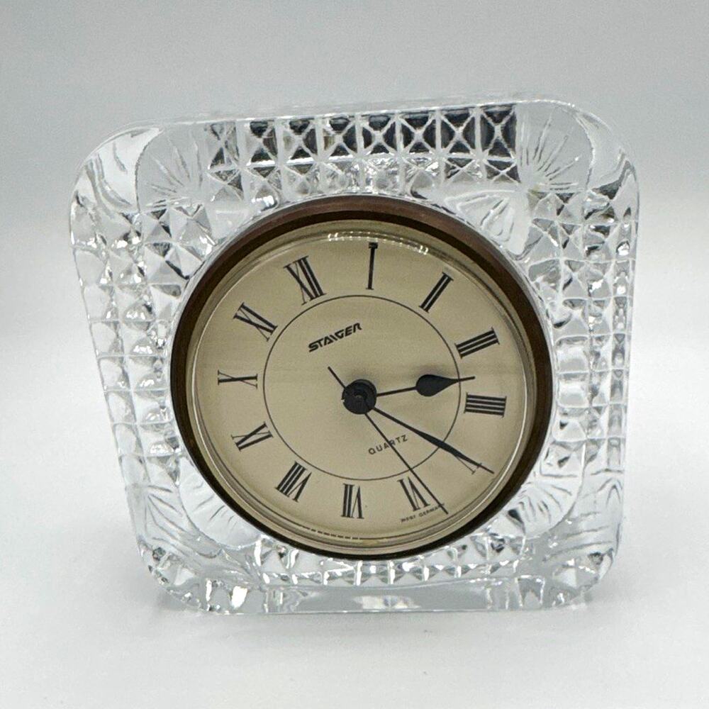 Staiger Crystal Square Desk Clock, Clear Analog Display, Roman Numerals